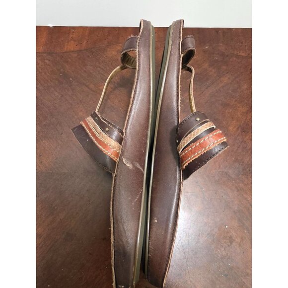 OLUKAI Women's Handcrafted Brown Leather Slip-On Sandals With Toe Loop & Embosse - Picture 5 of 10